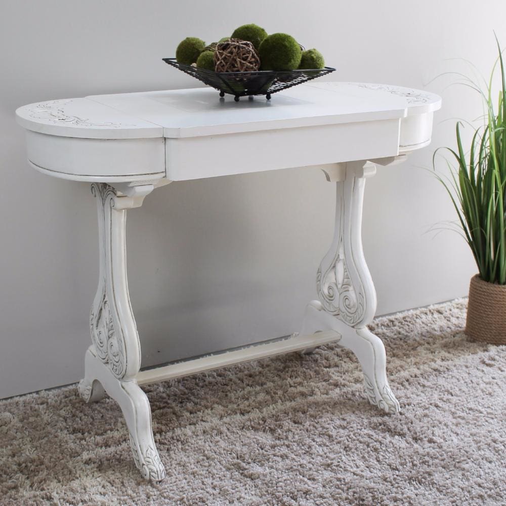 International Caravan Windsor Carved Wood Writing Table with Flip-up Drawers - Antique White - Other Tables