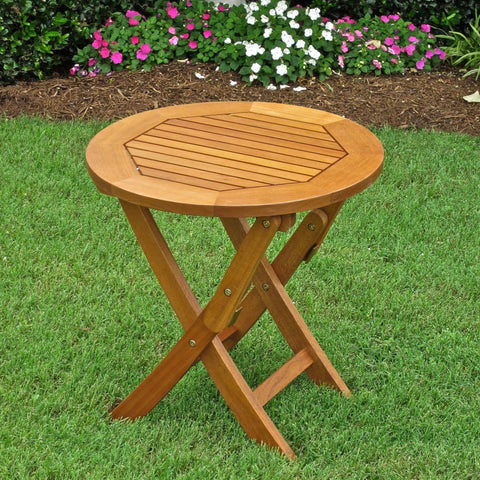 International Caravan Royal Tahiti Round Wood Folding Table - Outdoor Furniture