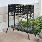 International Caravan Mandalay Iron Rectangular Plant Stand - Antique Black - Outdoor Furniture