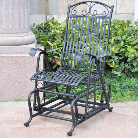 International Caravan Mandalay Iron Glider - Antique Black - Outdoor Furniture