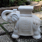International Caravan Large Porcelain Elephant Stool - White Wash Glaze - Outdoor Furniture