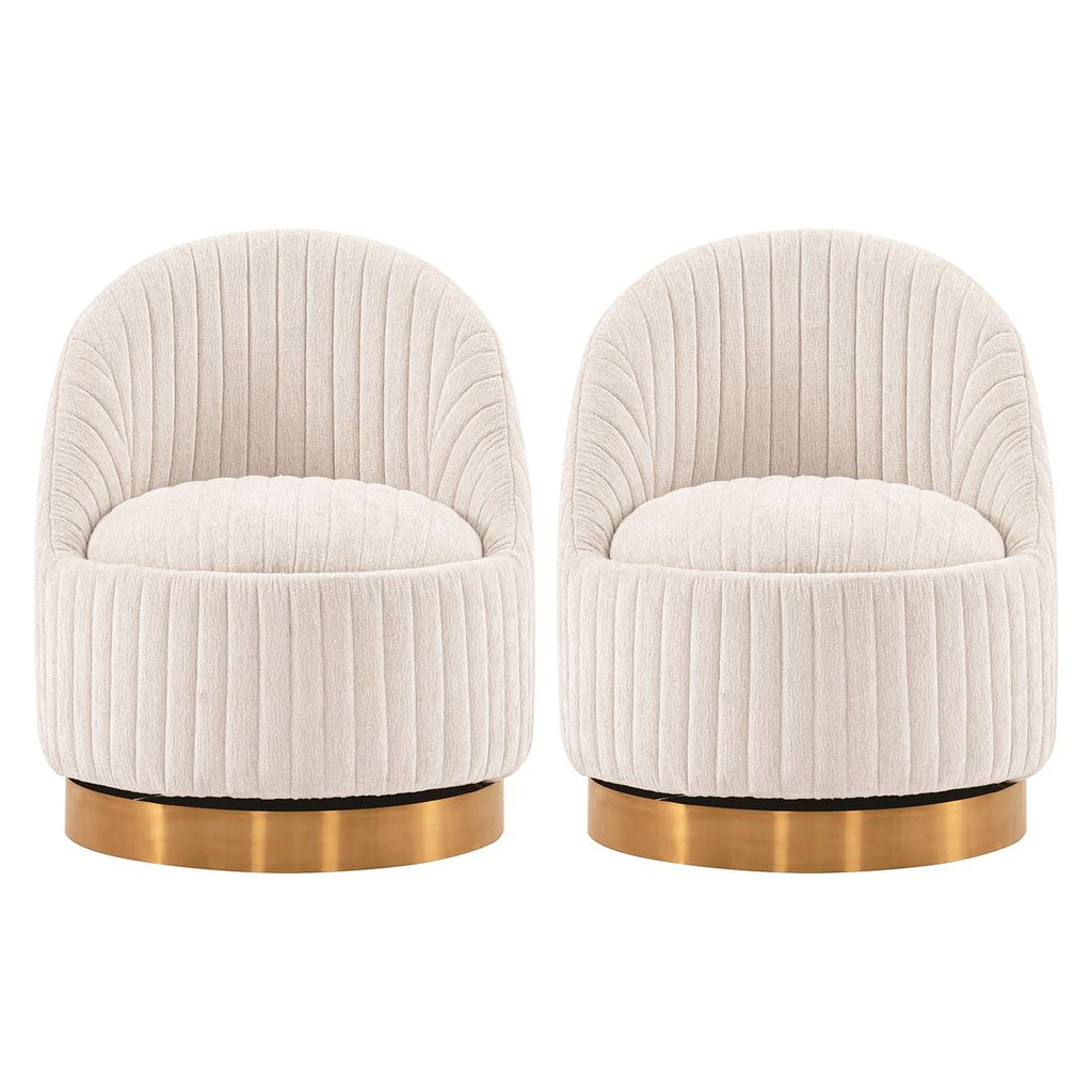 Manhattan Comfort Modern Leela Swivel Boucle Accent Chair in Cream- Set of 2-Modern Room Deco