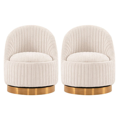 Manhattan Comfort Modern Leela Swivel Boucle Accent Chair in Cream- Set of 2-Modern Room Deco