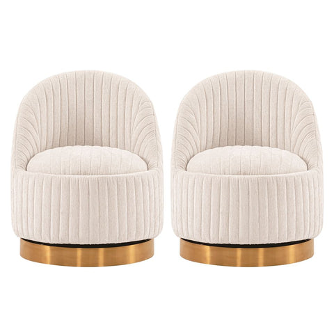 Manhattan Comfort Modern Leela Swivel Boucle Accent Chair in Cream- Set of 2-Modern Room Deco
