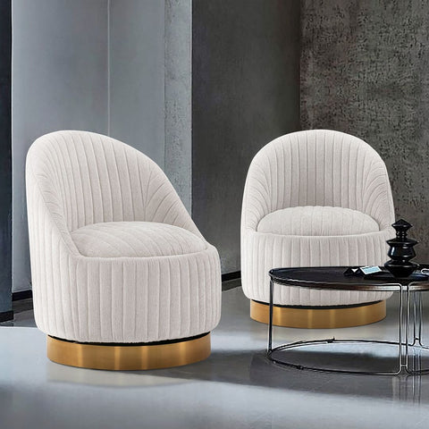 Manhattan Comfort Modern Leela Swivel Boucle Accent Chair in Cream- Set of 2-Modern Room Deco