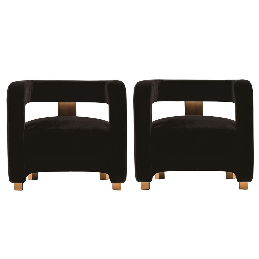 Manhattan Comfort Modern Amirah Velvet  Accent Chair in Black - Set of 2-Modern Room Deco