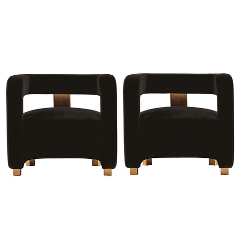 Manhattan Comfort Modern Amirah Velvet  Accent Chair in Black - Set of 2-Modern Room Deco