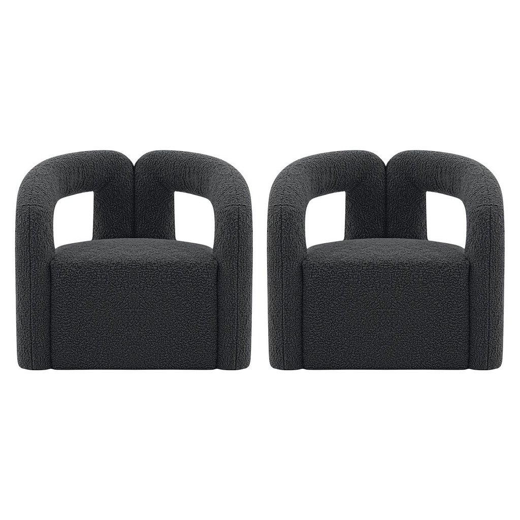 Manhattan Comfort Modern Darian Boucle Accent Chair in Black - Set of 2-Modern Room Deco