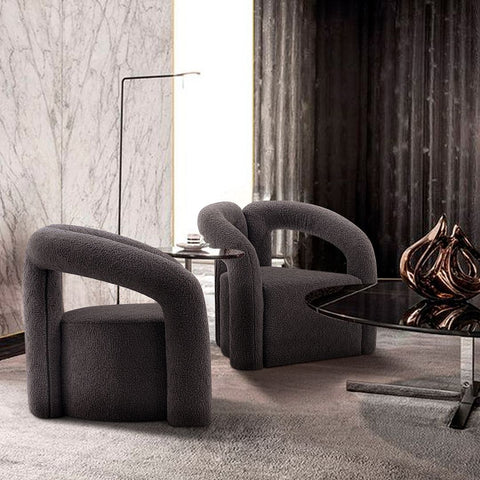 Manhattan Comfort Modern Darian Boucle Accent Chair in Black - Set of 2-Modern Room Deco