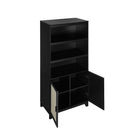 Manhattan Comfort Sheridan Modern Cane Bookcase with Adjustable Shelves in Black - Set of 2