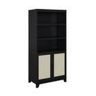 Manhattan Comfort Sheridan Modern Cane Bookcase with Adjustable Shelves in Black - Set of 2