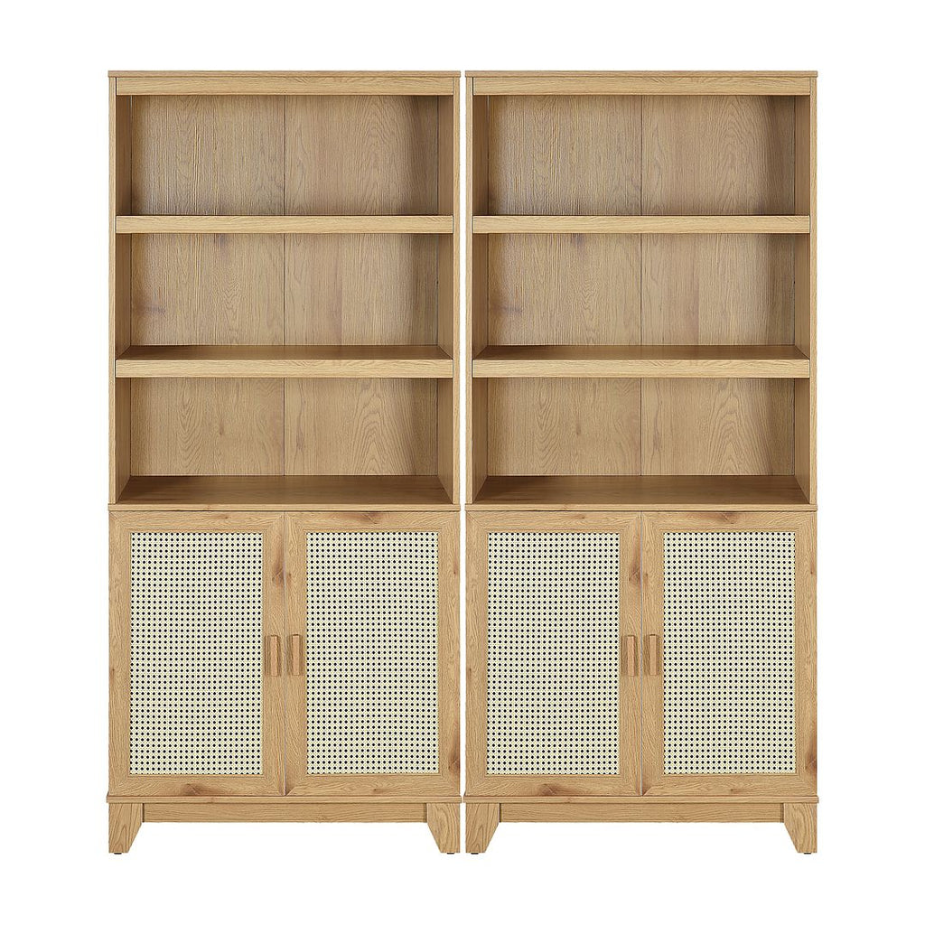 Manhattan Comfort Sheridan Modern Cane Bookcase with Adjustable Shelves in Nature - Set of 2-Modern Room Deco