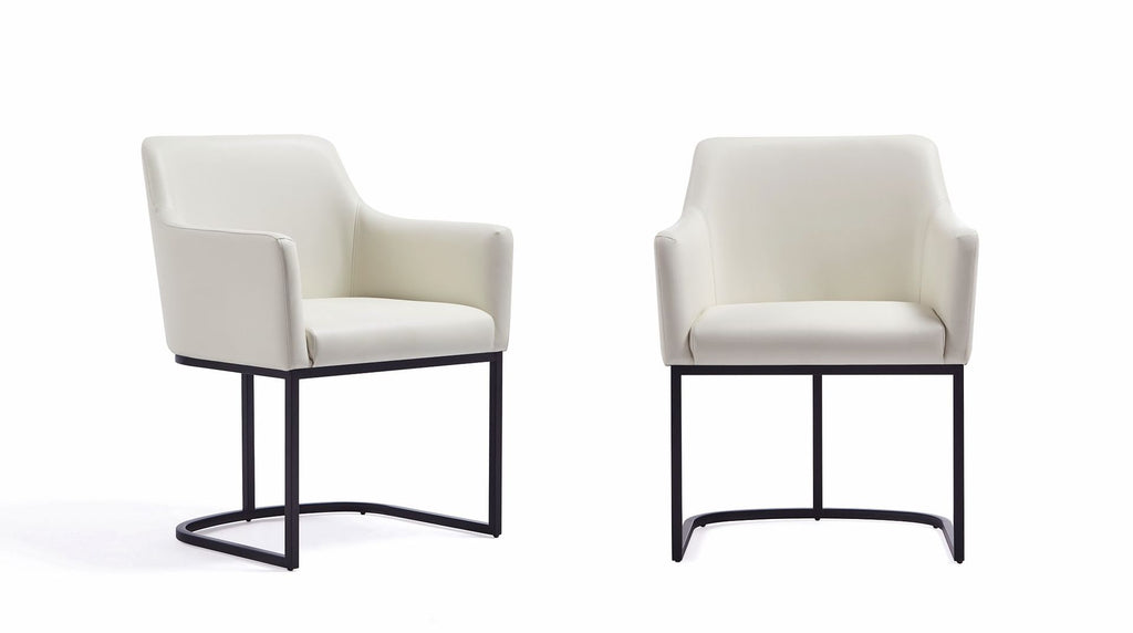 Manhattan Comfort Modern Serena Dining Armchair Upholstered in Leatherette with Steel Legs in Cream - Set of 2-Modern Room Deco