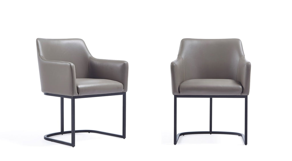 Manhattan Comfort Modern Serena Dining Armchair Upholstered in Leatherette with Steel Legs in Grey - Set of 2-Modern Room Deco