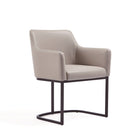 Manhattan Comfort Modern Serena Dining Armchair Upholstered in Leatherette with Steel Legs in Light Grey - Set of 2
