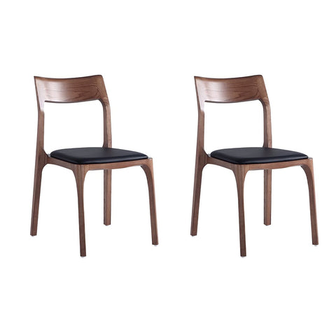 Manhattan Comfort Modern Moderno Stackable Dining Chair Upholstered in Leatherette with Solid Wood Frame in Walnut and Black- Set of 2-Modern Room Deco