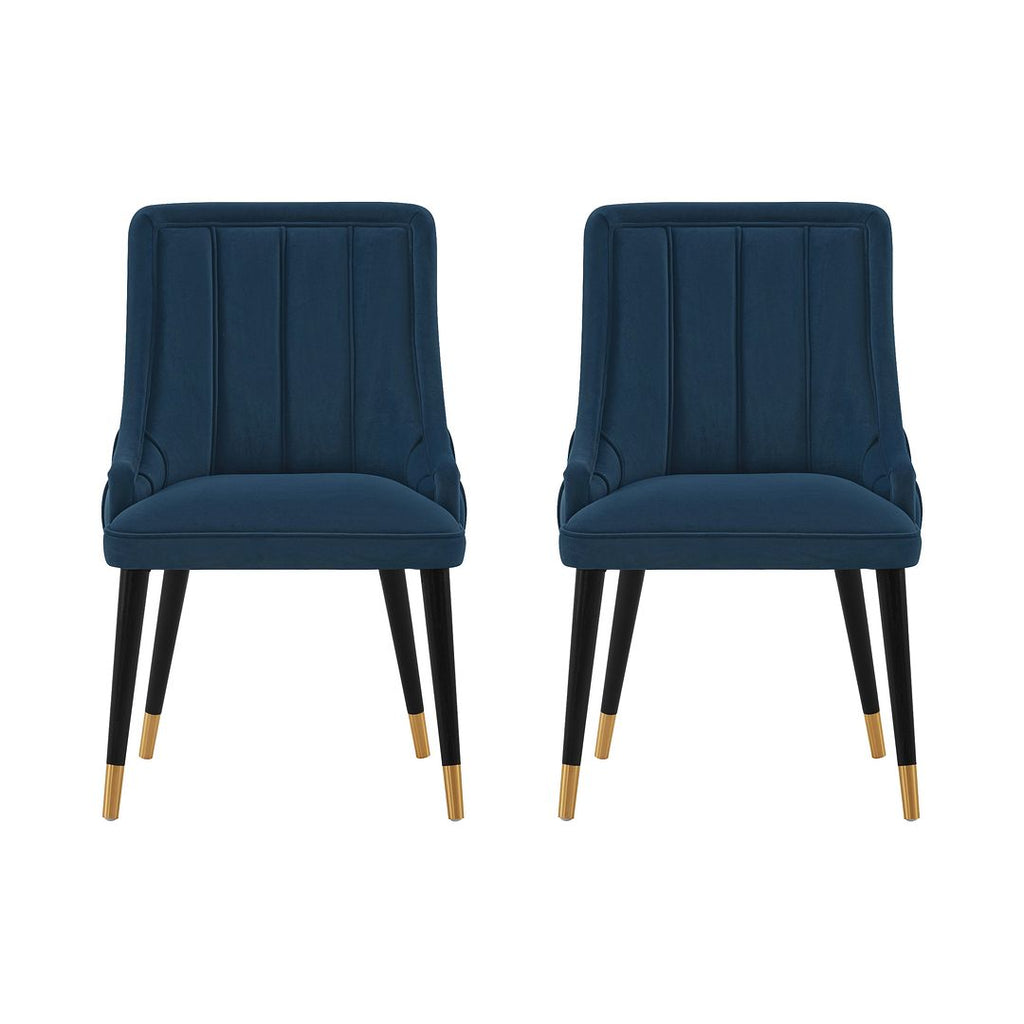 Manhattan Comfort Modern Eda Velvet Dining Chair in Midnight Blue- Set of 2-Modern Room Deco