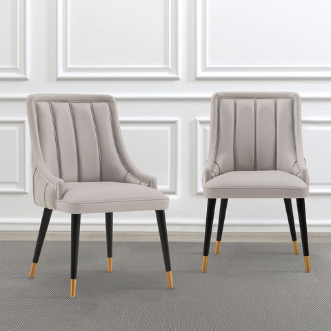 Manhattan Comfort Modern Eda Velvet and Leatherette Dining Chair in Grey- Set of 2-Modern Room deco