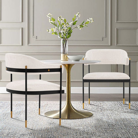 Manhattan Comfort Modern Lia Boucle Dining Armchair in Cream - Set of 2