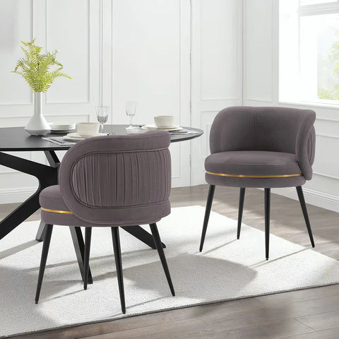 Manhattan Comfort Modern Kaya Pleated Velvet Dining Chair in Grey - Set of 2-Modern Room Deco