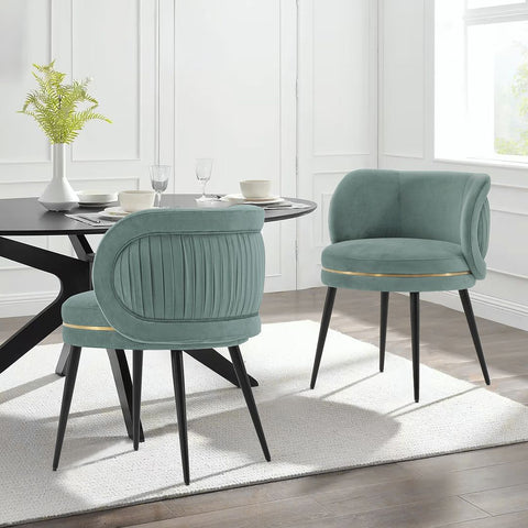 Manhattan Comfort Modern Kaya Pleated Velvet Dining Chair in Mint Green - Set of 2-Modern Room Deco