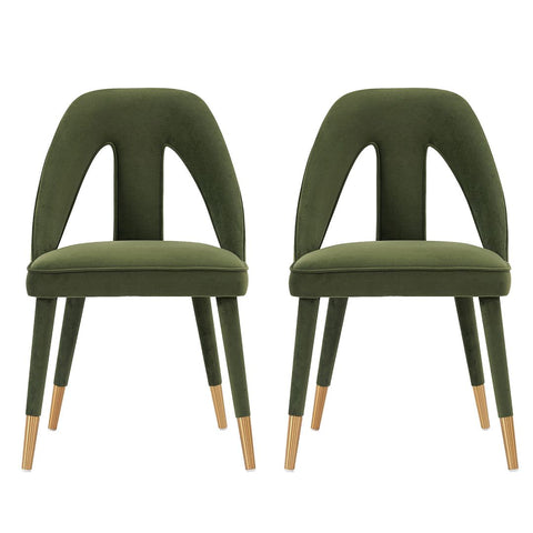 Manhattan Comfort Modern Neda Velvet  Dining Chair in Olive Green - Set of 2-Modern Room Deco