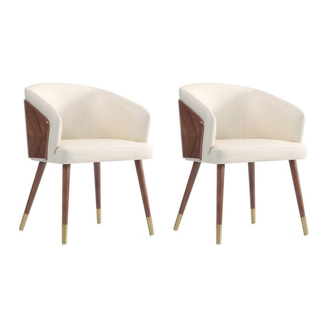 Manhattan Comfort Modern Reeva Dining Chair Upholstered in Leatherette with Beech Wood Back and Solid Wood Legs in Walnut and Cream- Set of 2