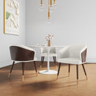 Manhattan Comfort Modern Reeva Dining Chair Upholstered in Leatherette with Beech Wood Back and Solid Wood Legs in Walnut and Cream- Set of 2