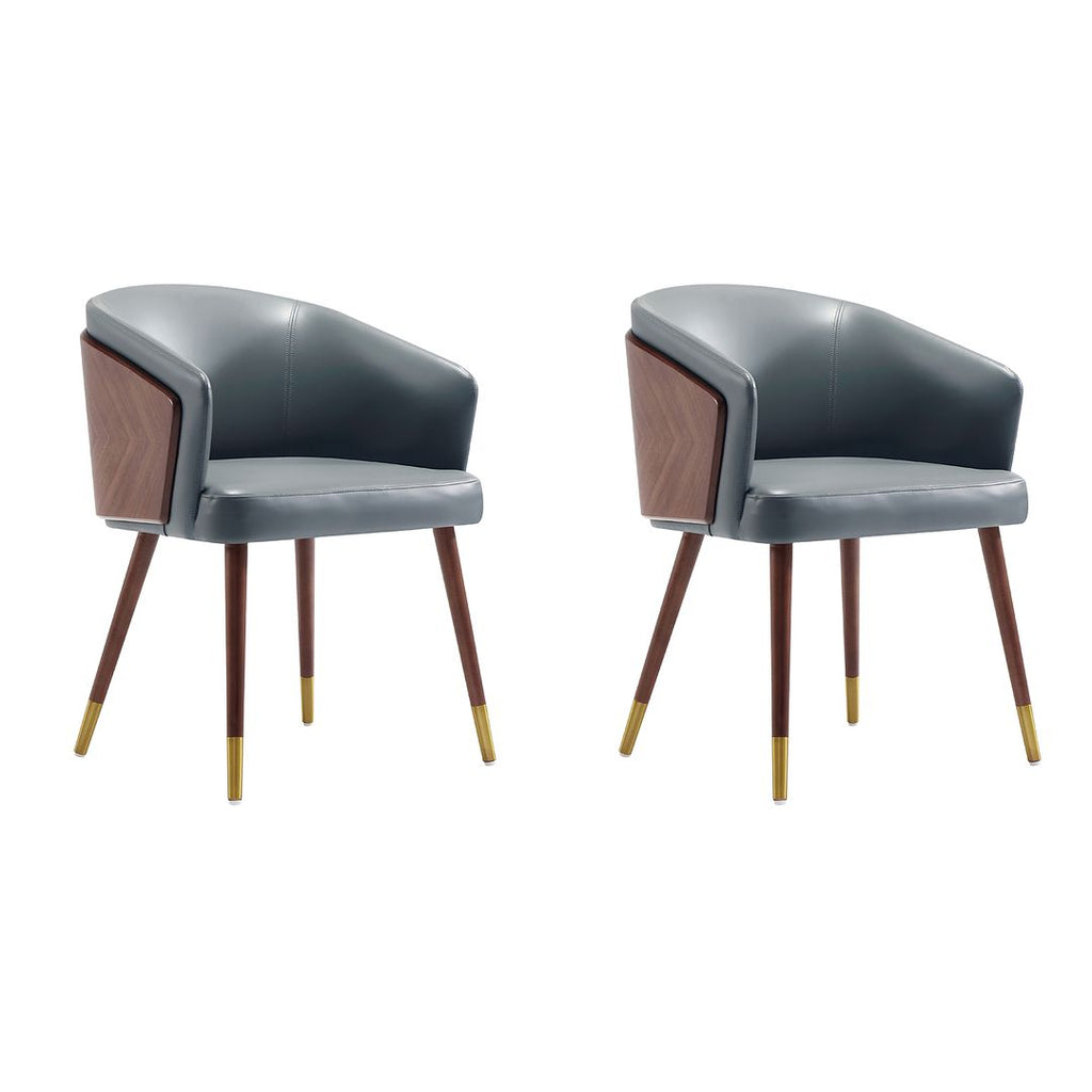 Manhattan Comfort Modern Reeva Dining Chair Upholstered in Leatherette with Beech Wood Back and Solid Wood Legs in Walnut and Graphite Grey - Set of 2-Modern Room Deco