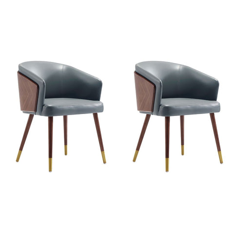 Manhattan Comfort Modern Reeva Dining Chair Upholstered in Leatherette with Beech Wood Back and Solid Wood Legs in Walnut and Graphite Grey - Set of 2-Modern Room Deco