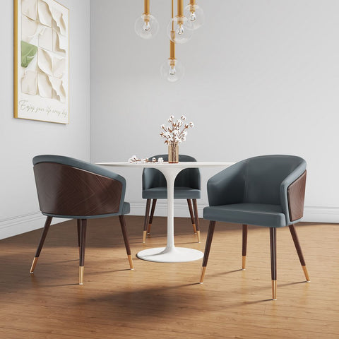 Manhattan Comfort Modern Reeva Dining Chair Upholstered in Leatherette with Beech Wood Back and Solid Wood Legs in Walnut and Graphite Grey - Set of 2-Modern Room Deco