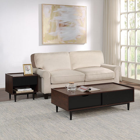 Manhattan Comfort Duane Modern Ribbed End Table and Coffee Table in Dark Brown and Black-Modern Room Deco