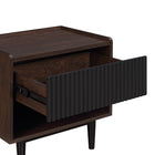 Manhattan Comfort Duane Modern Ribbed Nightstand with Full Extension Drawer in Dark Brown and Black- Set of 2