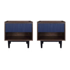 Manhattan Comfort Duane Modern Ribbed Nightstand with Full Extension Drawer in Dark Brown and Navy Blue- Set of 2-Modern Room Deco