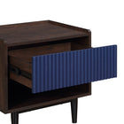Manhattan Comfort Duane Modern Ribbed Nightstand with Full Extension Drawer in Dark Brown and Navy Blue- Set of 2