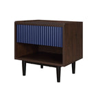 Manhattan Comfort Duane Modern Ribbed Nightstand with Full Extension Drawer in Dark Brown and Navy Blue- Set of 2