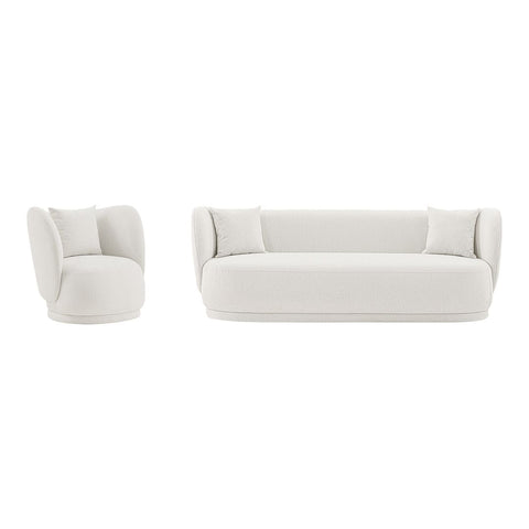 Manhattan Comfort Contemporary Siri Sofa and Accent Chair Set with Pillows in Cream-Modern Room Deco