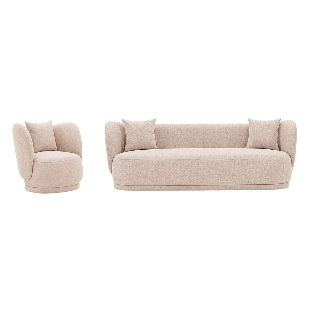 Manhattan Comfort Contemporary Siri Sofa and Accent Chair Set with Pillows in Wheat-Modern Room Deco