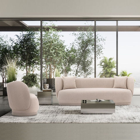 Manhattan Comfort Contemporary Siri Sofa and Accent Chair Set with Pillows in Wheat-Modern Room Deco