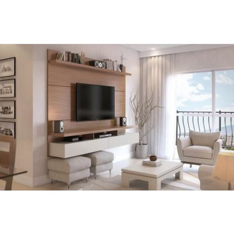 Manhattan Comfort City 2.2 Floating Wall Theater Entertainment Center - Maple Cream and Off White - TV Stands