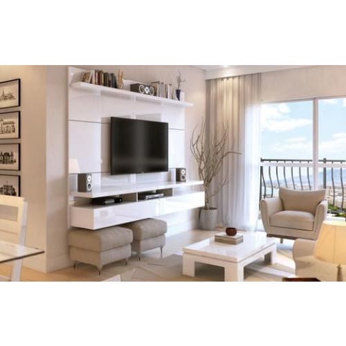 Manhattan Comfort City 2.2 Floating Wall Theater Entertainment Center - White Gloss - TV Stands