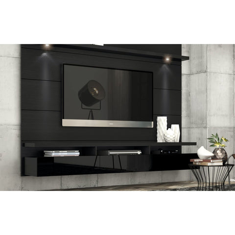 Manhattan Comfort Cabrini 2.2 Floating Wall Theater Entertainment Center - Black Gloss and Black Matte - TV Stands