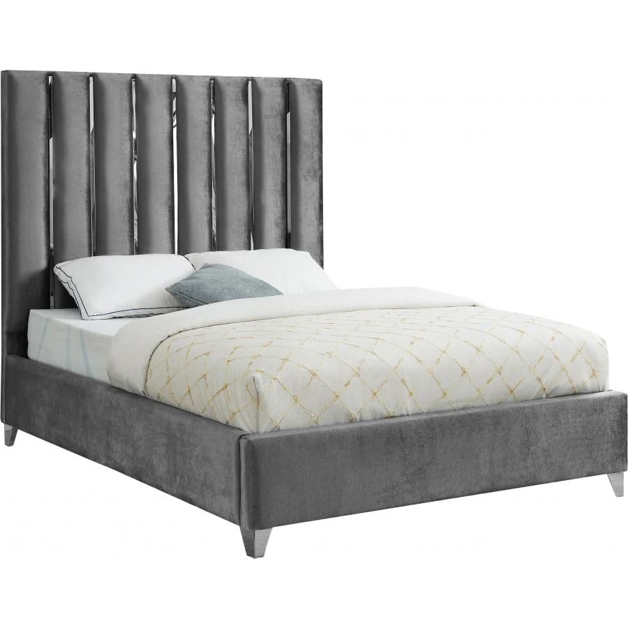 Meridian Furniture Enzo Velvet King Bed - Grey - Bedroom Beds