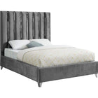 Meridian Furniture Enzo Velvet Queen Bed - Grey - Bedroom Beds