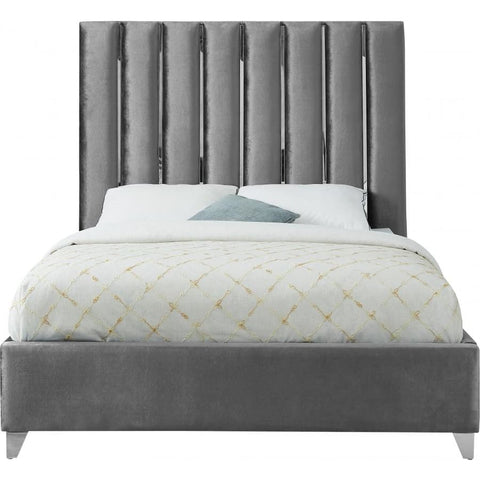 Meridian Furniture Enzo Velvet Full Bed - Grey - Bedroom Beds