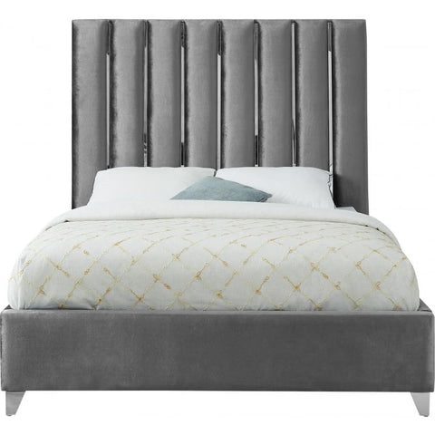 Meridian Furniture Enzo Velvet King Bed - Grey - Bedroom Beds
