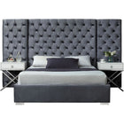 Meridian Furniture Grande Velvet King Bed - Grey - Bedroom Beds