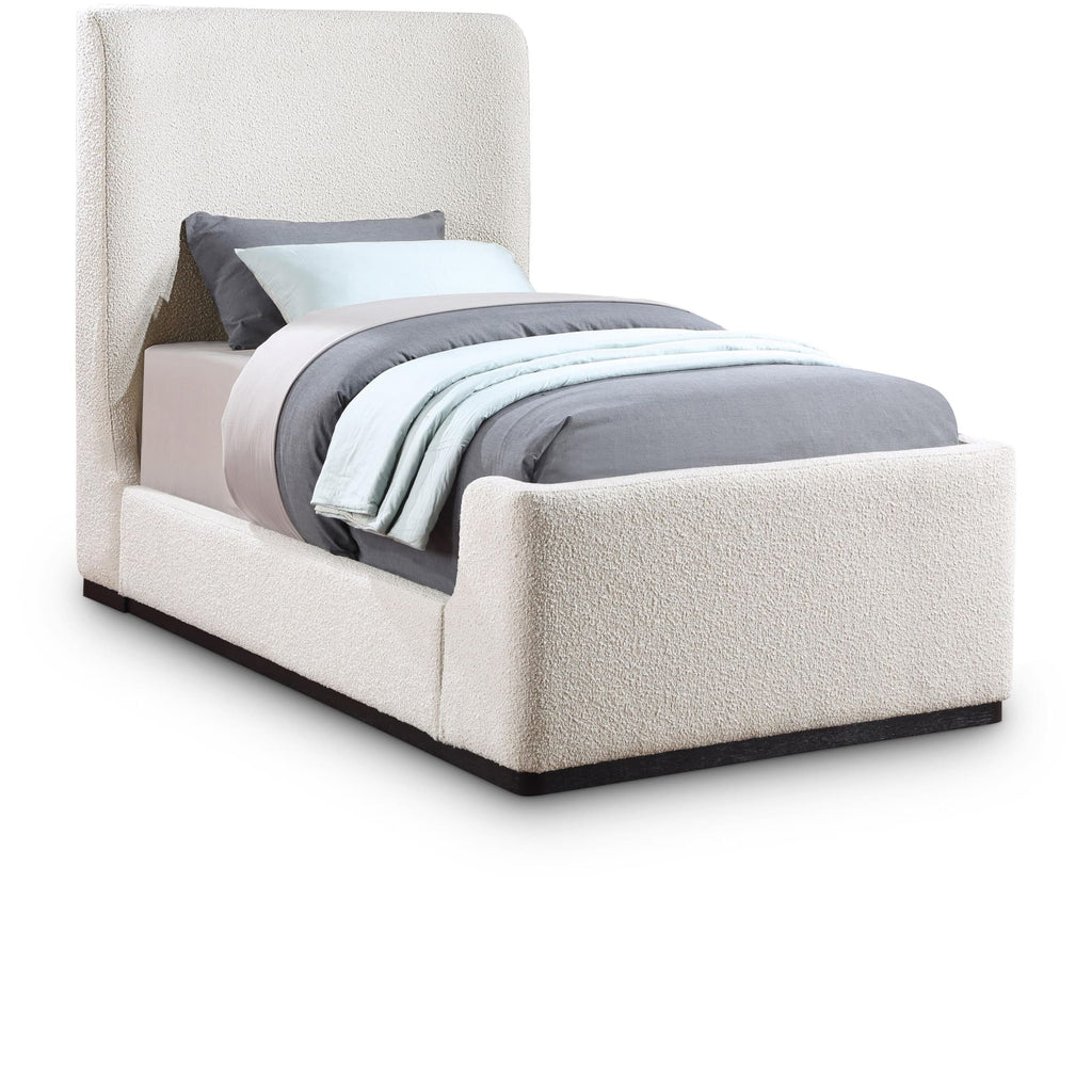 Meridian Furniture Oliver Boucle Fabric Twin Bed - Cream - Bedroom Beds