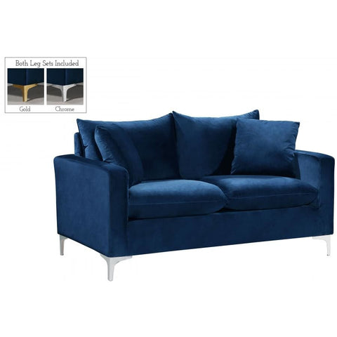 Meridian Furniture Naomi Velvet Loveseat - Navy - Loveseats