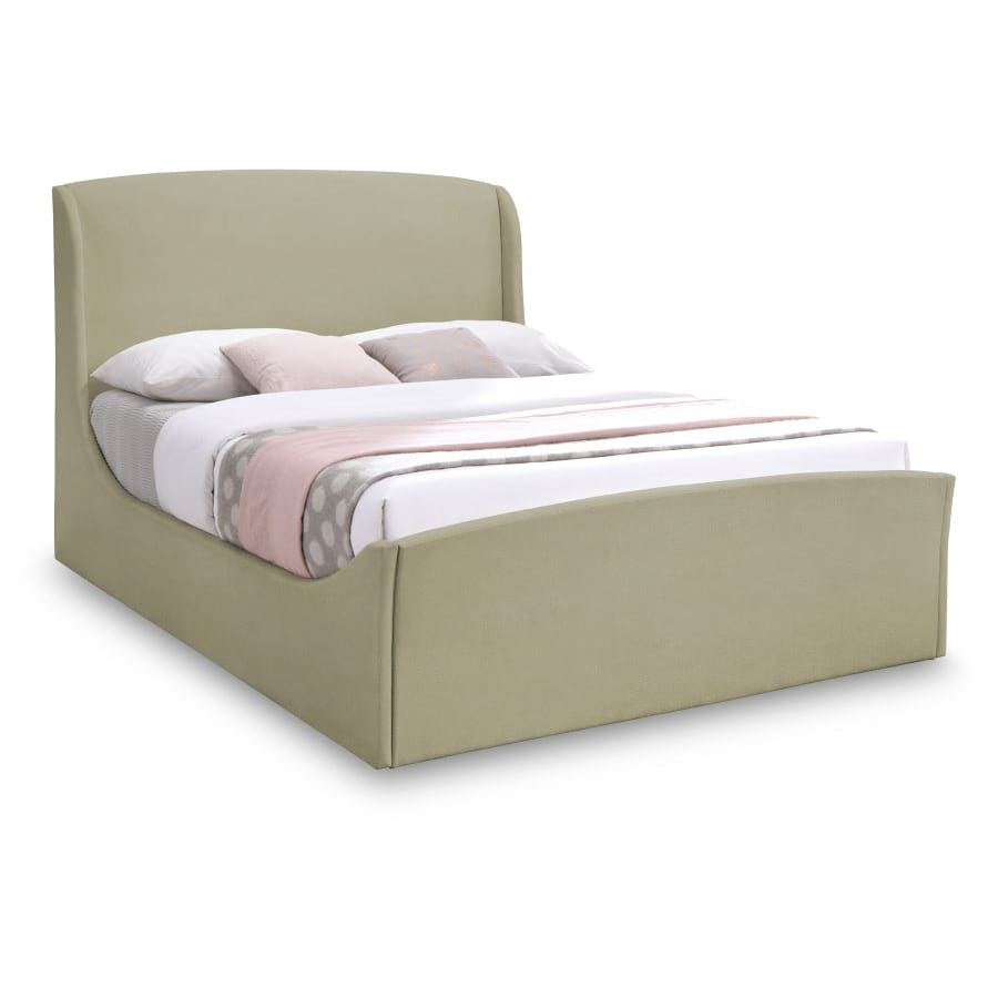 Meridian Furniture Tess Velvet Bed - Queen - Beige - Bedroom Beds